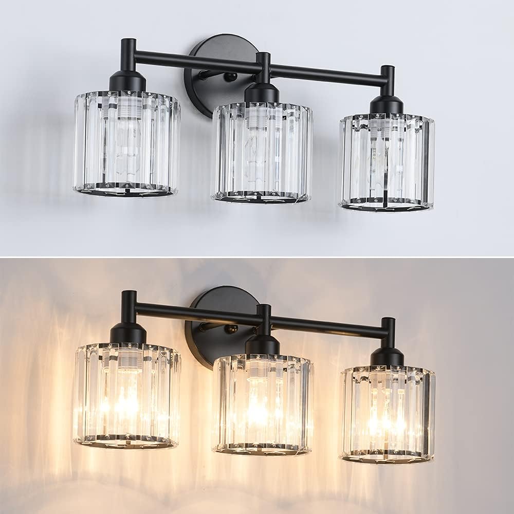 CAFULAM Modern Black Bathroom Vanity Lights 3-Lights Modern Vintage Vanity Lighting Fixtures Over Mirror Modern Vanity Lights for Bathroom