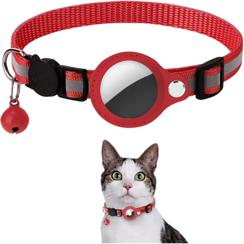 Coleira Anti Perda Pet De Nylon Com Detalhes Reflexivos E Sininho, Coleira Com Capa de Couro Compativel Com Rastreador Airtag, Ideal Animais Pequenos Gatos E Cães, Possui Fivela De