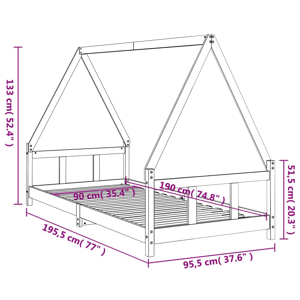 vidaXL Estructura de Cama para niños Madera de Pino Blanco 90x190 cm, Cama Infantil, Cama Individual para niños, Cama Forma de casa, Cama para niños