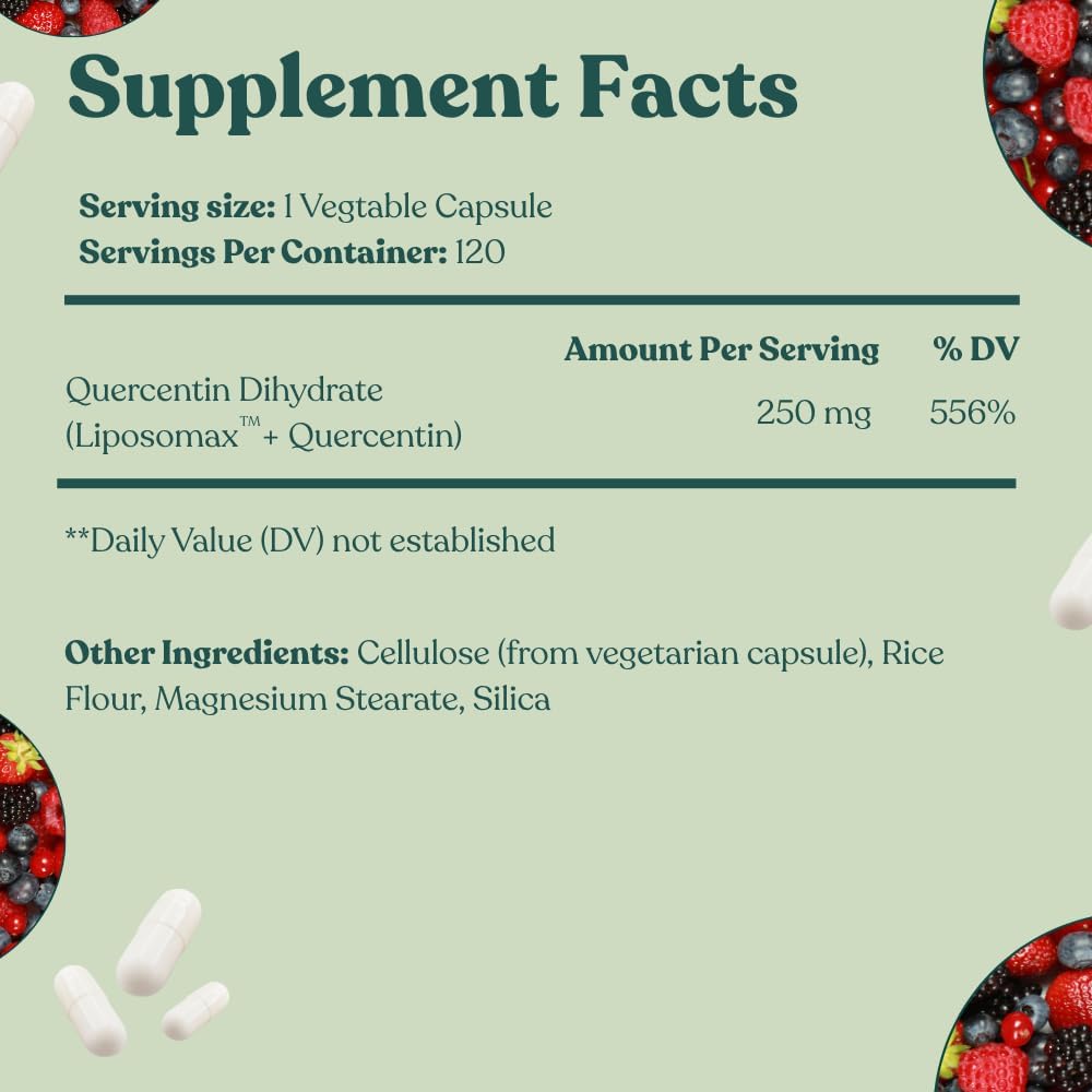 Florida Sunshine Liposomal Quercetin - 120 Capsules (250mg) Immune Support, Antioxidant, Anti-Inflammatory, Allergy Relief, Cardiovascular Health, High Absorption, Vegan, Bioavailable