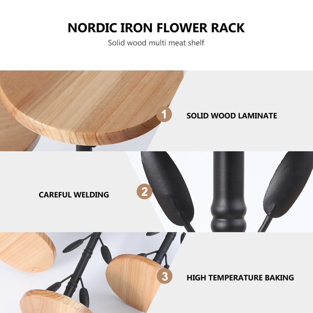 Espositore per Piante in Ferro e Legno Nero, Decorativo