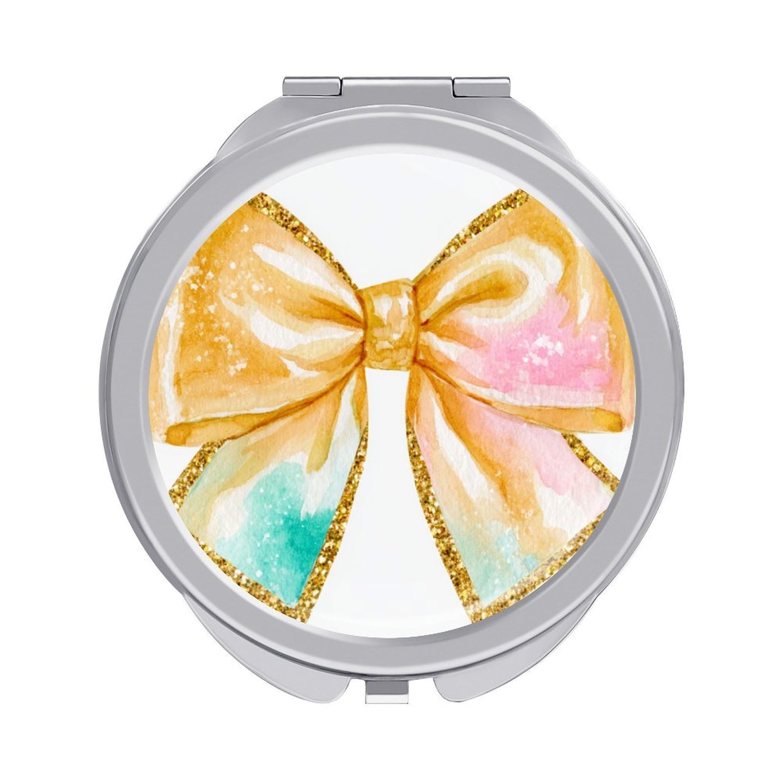 Jubonexis Tiny Gold Bow with Sparkling Gold Glitter Women Pocket Mirrors, Girls Small Portable Travel Makeup Mini Mirror