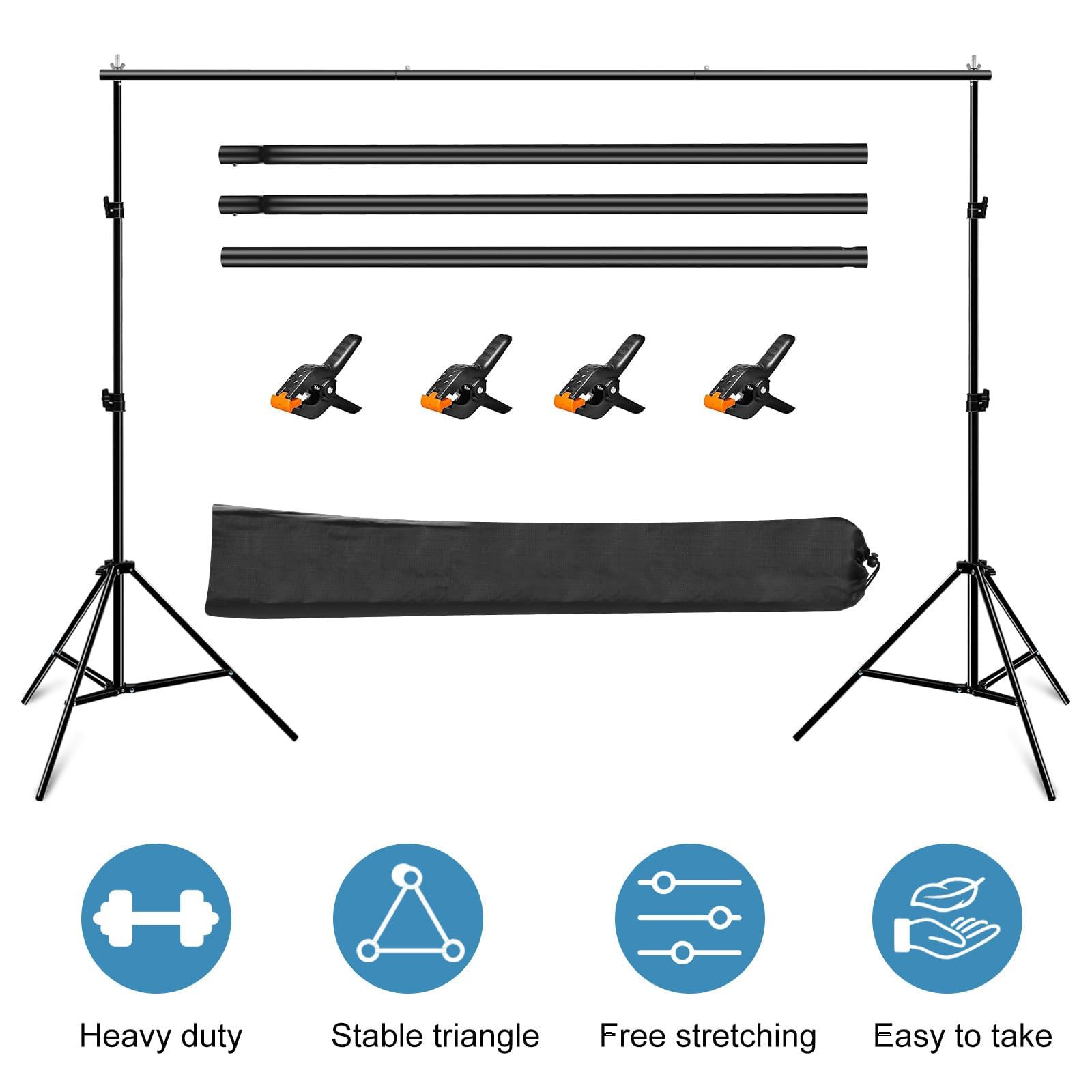 PULUZ Kit di supporto per fondale, 2 x 2 m, regolabile, verde, solo con borsa per il trasporto + 4 clip per studio fotografico, feste, matrimoni ed eventi