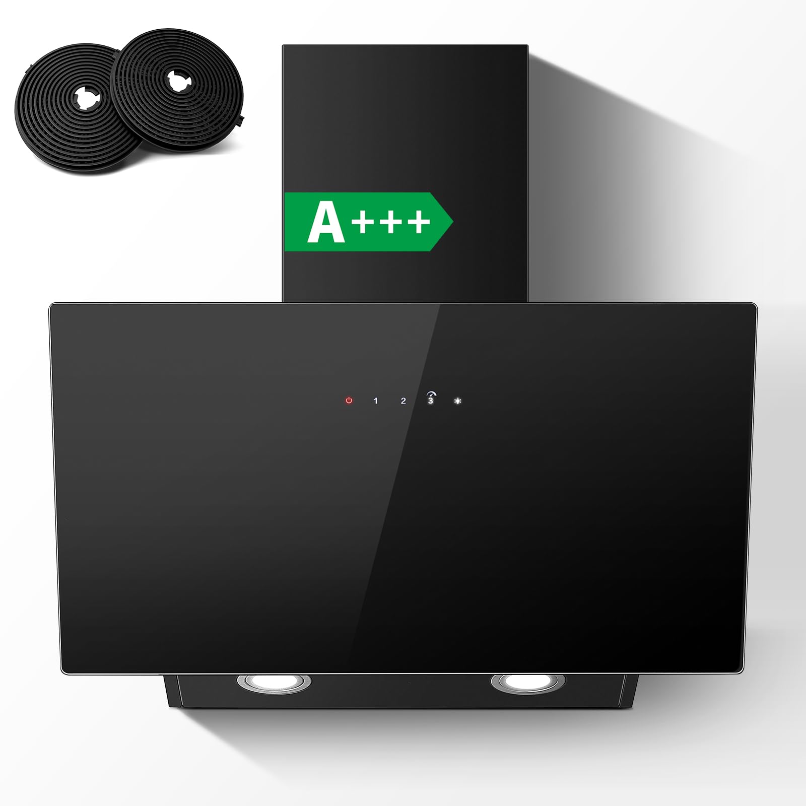 TopStrong Dunstabzugshaube 60cm A+++ Abzugshaube Umluft Abluft 450 m³/h Wandhaube Aktivkohlefilter LED-Beleuchtung 3 Stufen Booster Touchscreen Schwarz Glas
