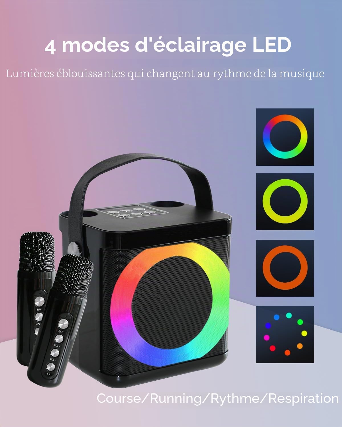 Karaoke adulte et enfant, enceinte karaoke 2 micro sans fil, kit karaoke complet, Bluetooth karaoké avec micro Prise en charge USB TF AUX, portable karaoké compatible avec smartphone, tablette, PC, TV