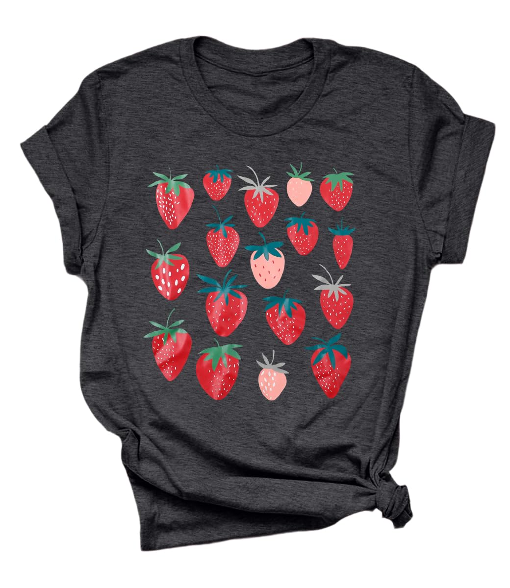 Strawberry Shirt for Women Cute Pink Graphic Tee Girls Fruit Lovers Shirts Garden Casual Summer Tee Tops