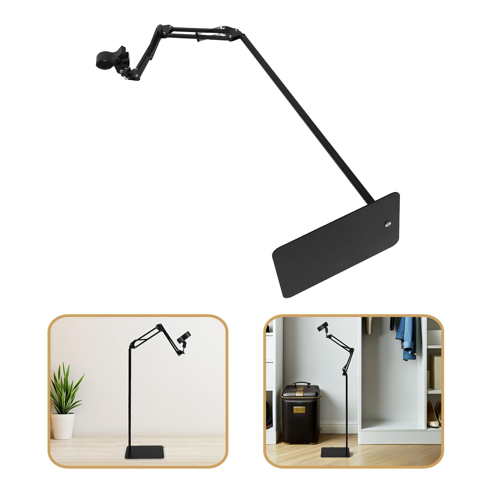 Soporte de Pie Ajustable para Secador de Pelo con Brazo Articulado Plegable Soporte Manos Libres Giratorio para Baño y Salón Compatible Base Estable y Altura Regulable