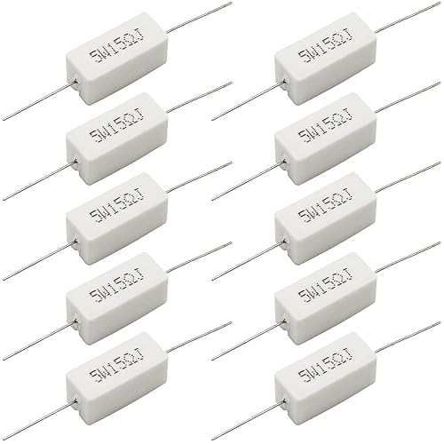 Vista 34 de Paquete de 10 resistencias axiales de alambre de plomo de 5 W y 2.5 ohmios, heridas blancas, cerámica fija, cemento, potencia, horizontal