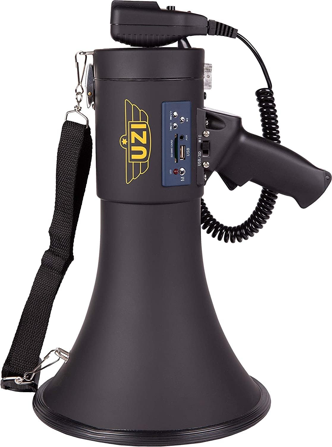 Uzi High Power Loud Big Megaphone 50W, Bluetooth, Real Siren, Bullhorn, Rechargeable Battery, Portable Professional Speaker, PA System, Adjustable Volume, Outdoor Activities, Coaching