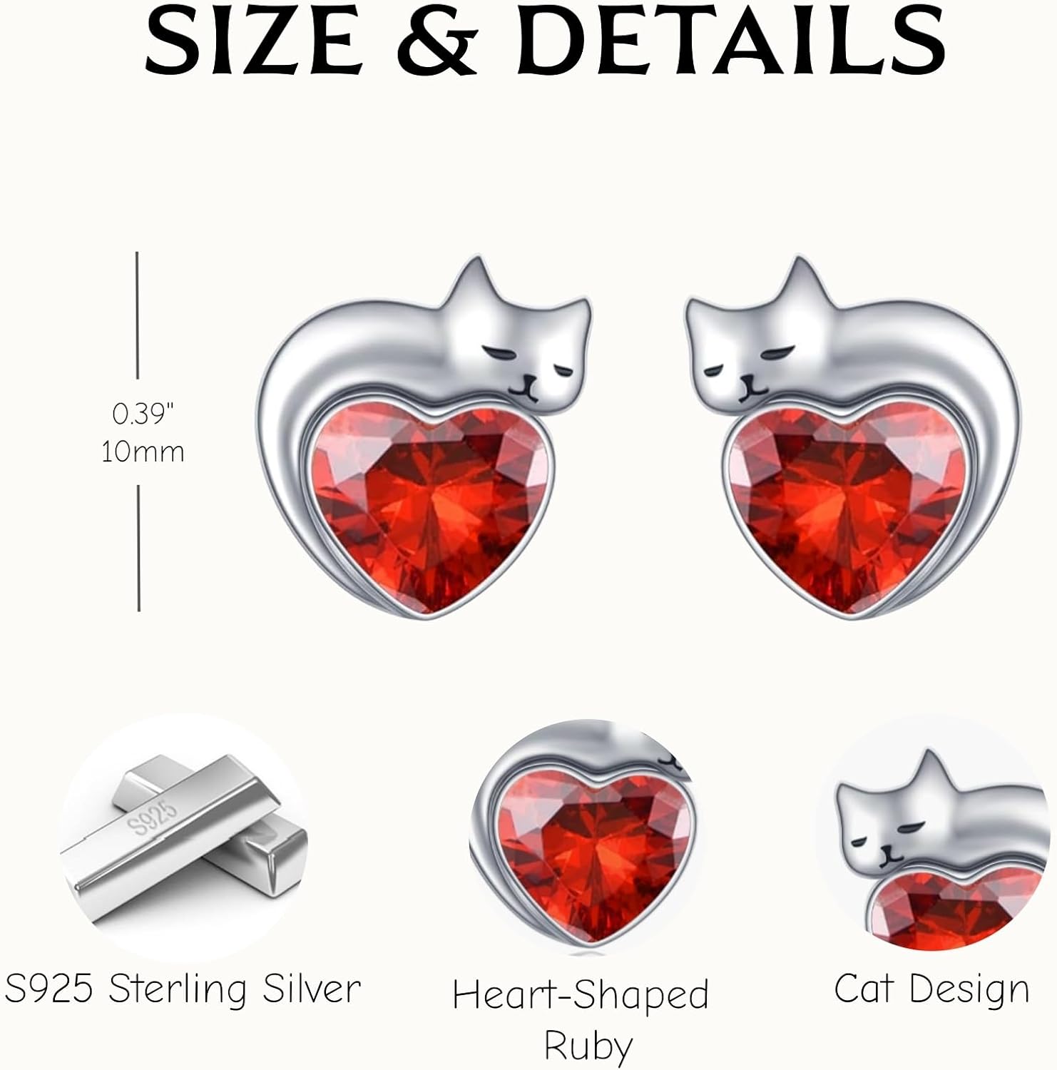 Dreamboat Sterling Silver Cat Birthstone Heart Stud Earrings for Women - Image 5