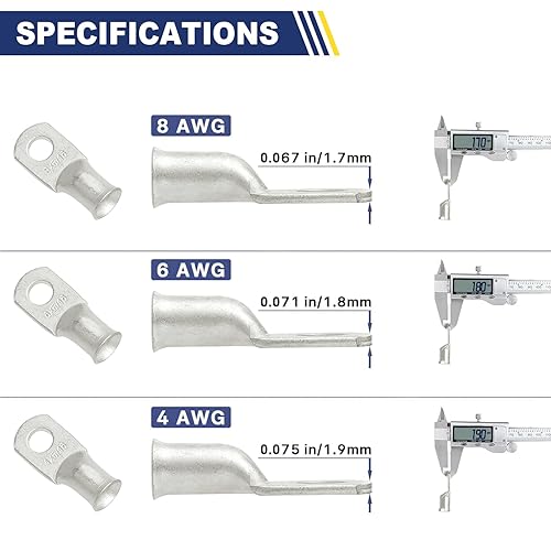 Miniatura 5 de haisstronica Kit de terminales de batería estañados de 60 unidades, AWG 8, 6, 4, de alta resistencia, terminales de anillo tubular, terminales de