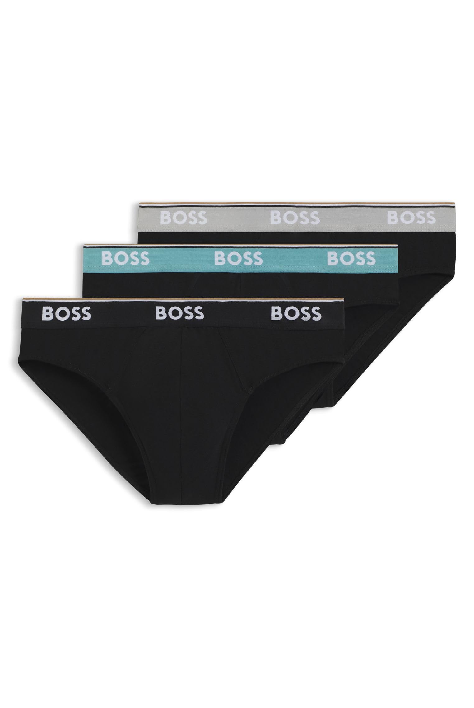 BOSS Mens Brief 3P Power Three-Pack of Stretch-Cotton Briefs with Logo waistbands