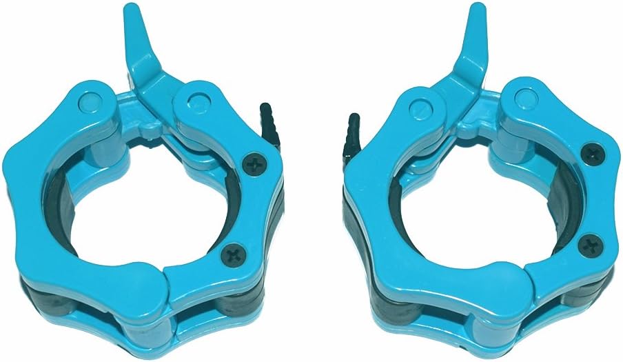 Olympic Barbell Collars Solid Nylon Locking Barbell Clamps with Quick Release Secure Snap Latch for Crossfit Squats Deadlifts Cleans Snatches Grade ABS, Weightlifting, Strength Training (Light Blue)