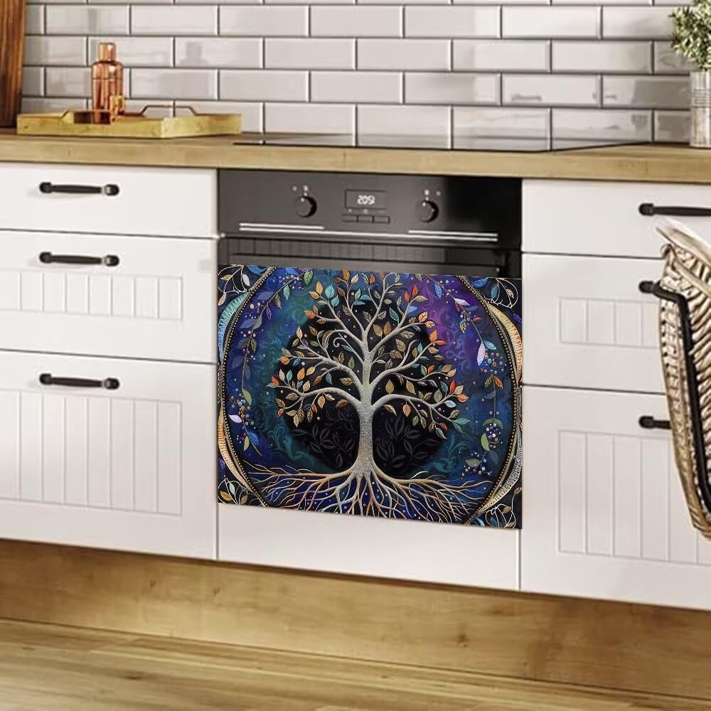 Colorful Tree of Life Dishwasher Magnet Cover Farmhouse Tree Dishwasher Magnet Decorative Cover Refrigerator Door Magnetic Panel Refrigerator Leather Cover Magnet Sticker 23x17 Inch Magnetic