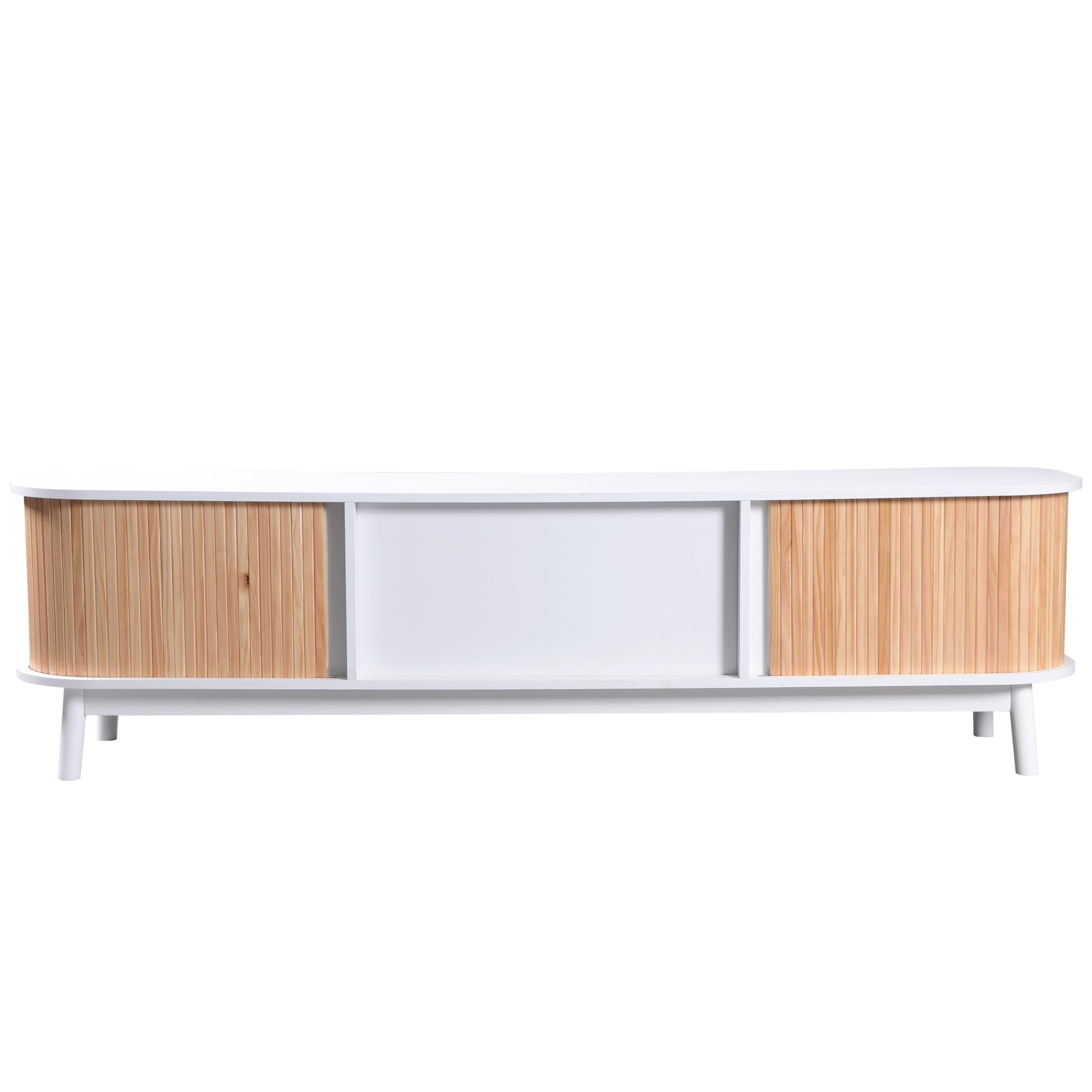 Niska szafka pod telewizor 160 cm, biała, drewniana, rattanowa z 2 drzwiczkami, 2 szufladami rattanowymi, nóżki z litego drewna, szafka pod telewizor do 70 cali, szafka pod telewizor, kredens, styl