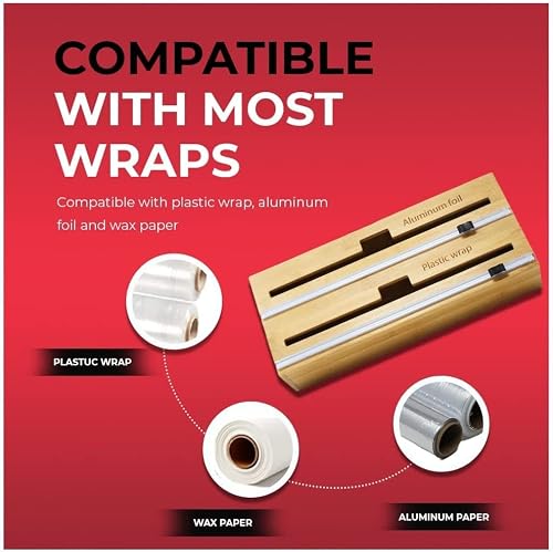 Khappar Masta - Bamboo Foil Dispenser With Cutter | Plastic Wrap, Wax Paper, Aluminum Foil Dispenser For Kitchen Drawer | 2 In 1 Foil And Plastic Wrap Organizer #TOP6