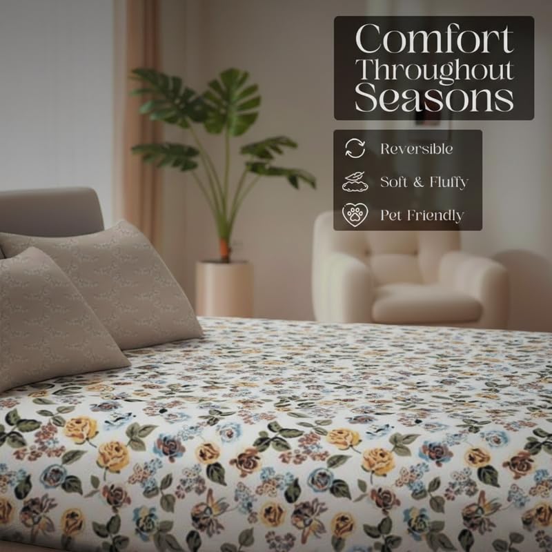 Image of Utopia Bedding Poly Cotton Floral King Size Bedsheet Set with Bedsheet & 2 Pillow Covers, Ultra Soft Cotton(Beige) 275x275 CM