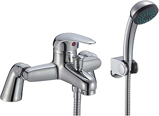 Bathroom Shower Mixer Tap Modern Chrome Solid Brass Curved Single Lever Bath Shower Mixer Kit Tap with 3 Modes Water Spray...