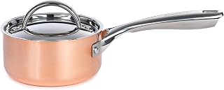 BergHOFF Vintage Tri-Ply Copper 5.5in Saucepan 1qt. With Matching Lid, Polished, Long Ergonomic Shaped Handle, 3-layer Base, Gold