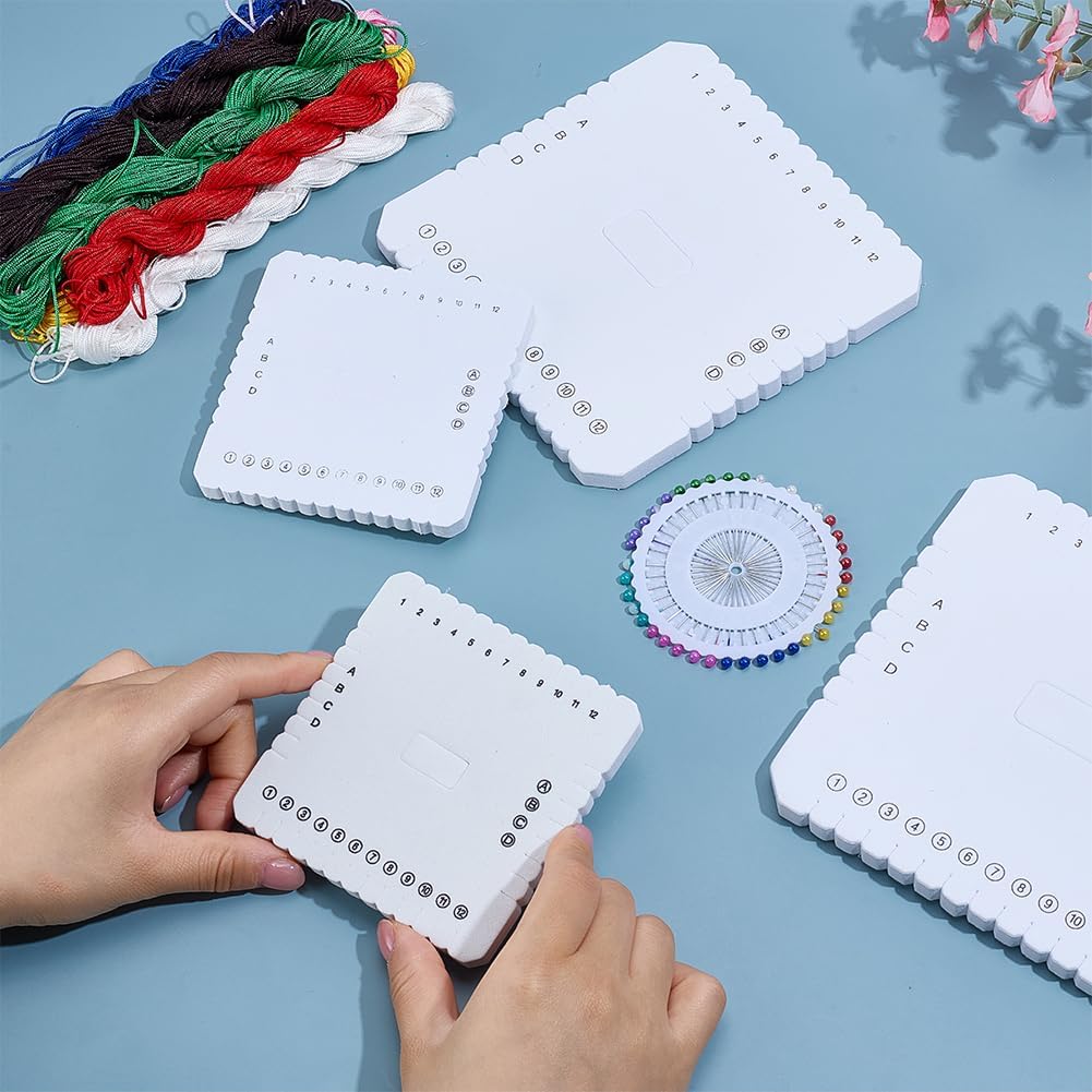 WEBEEDY Kumihimo Disks Set Square & Round Beading Cord Disc Bracelet Weaving Board with 10 Colors Bracelet Strings, Pin Kumihimo Disk Kit for Beading & Bracelets Weaving Supplies image 4