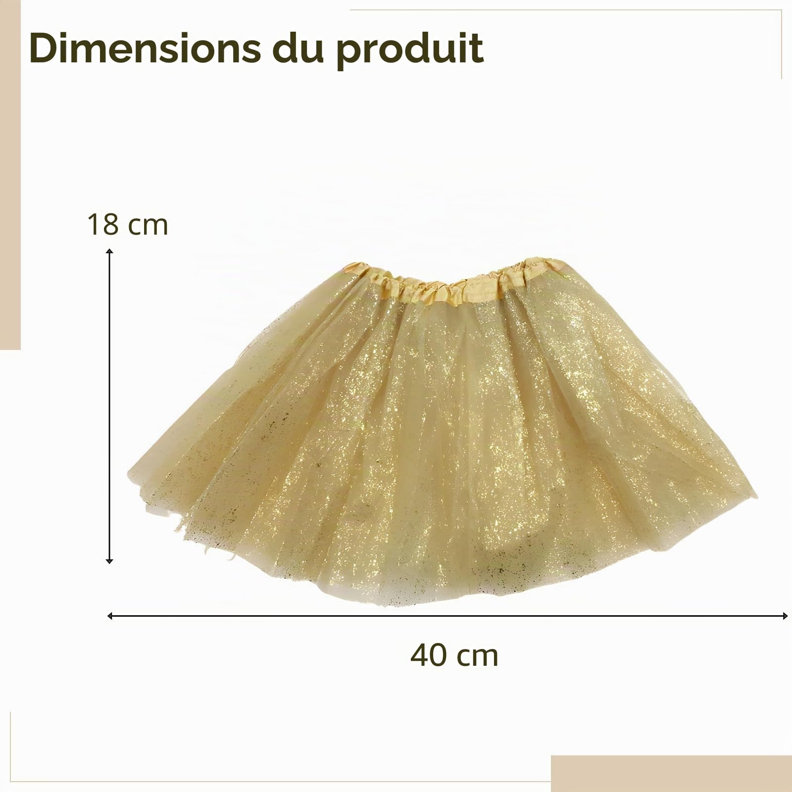 Jupe tutu dorée scintillante pour enfants, jupe de danse princesse avec taille élastique, convient aux enfants de 3 à 8 ans