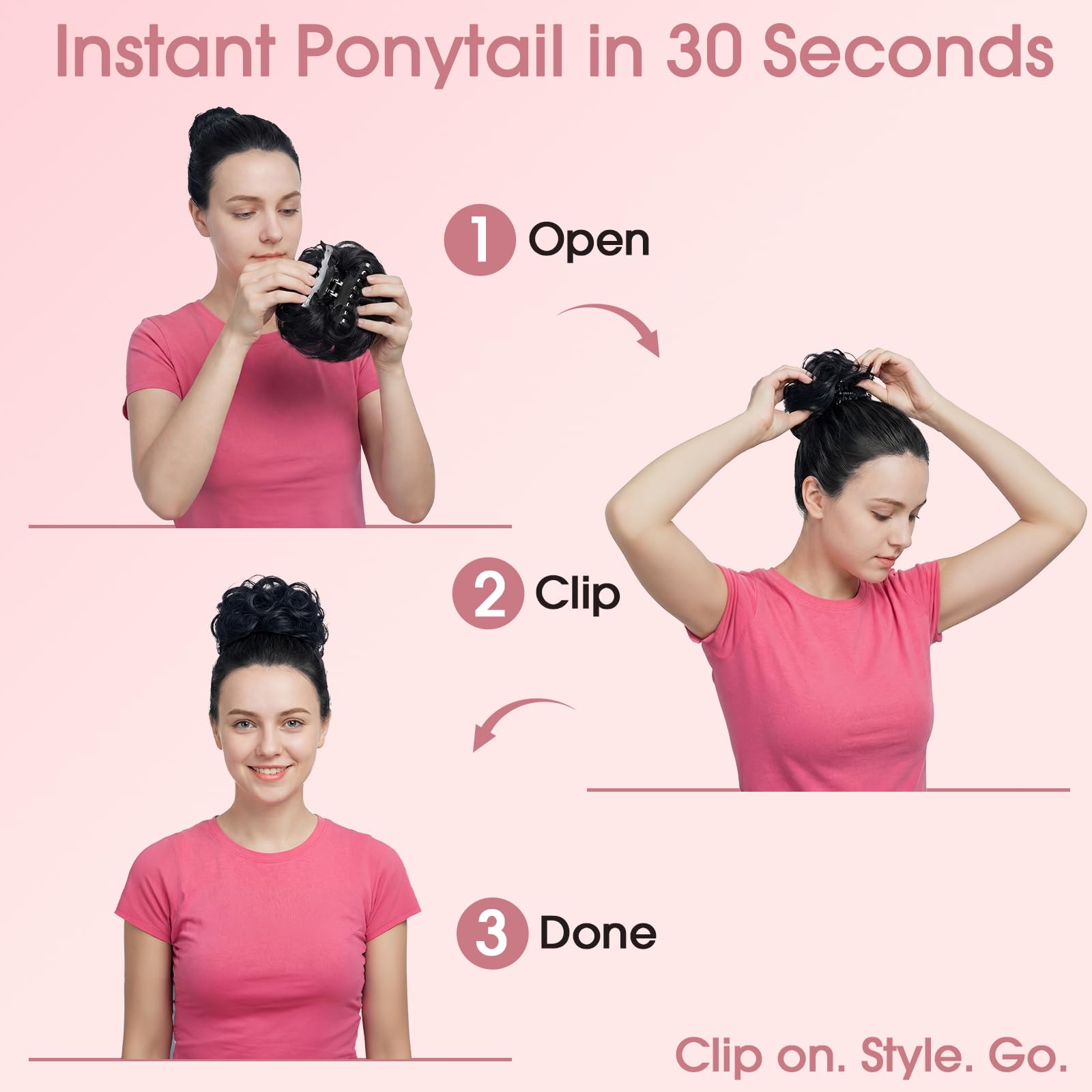 S-noilite Chignon Clip-in Capelli Umani con Ricci Naturali, Leggero e Voluminoso, Design a Clip Invisibile, Effetto Chignon da Salone per Ogni Giorno/Sposa/Festa, Nero Naturale #1B