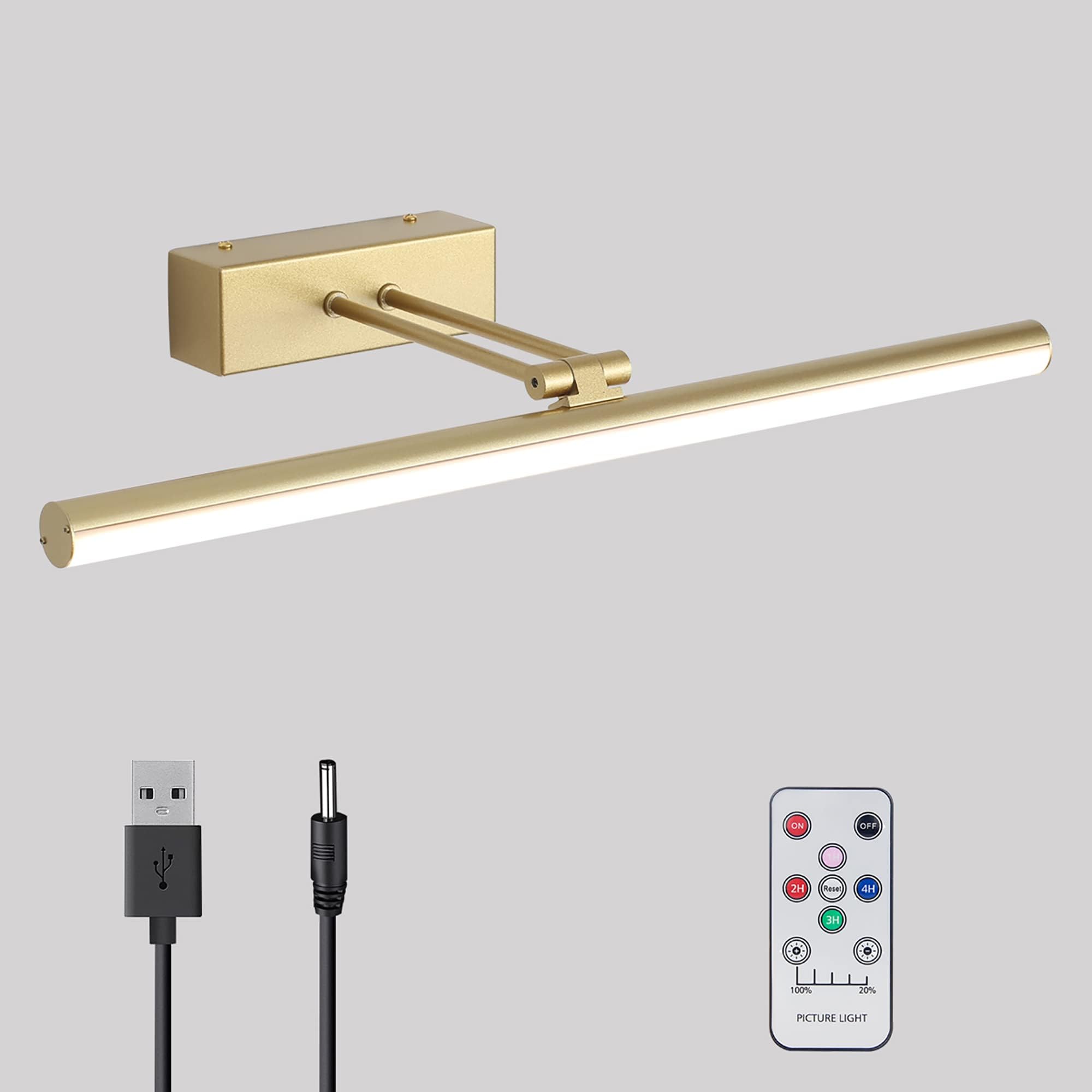 Battery Operated Picture Light,5200mAh Picture Lights for Wall with Remote,16 inch Art Light for Paintings, Gallery Lighting for Photo,Mirror,Artwork Frame,Portrait(Gold)
