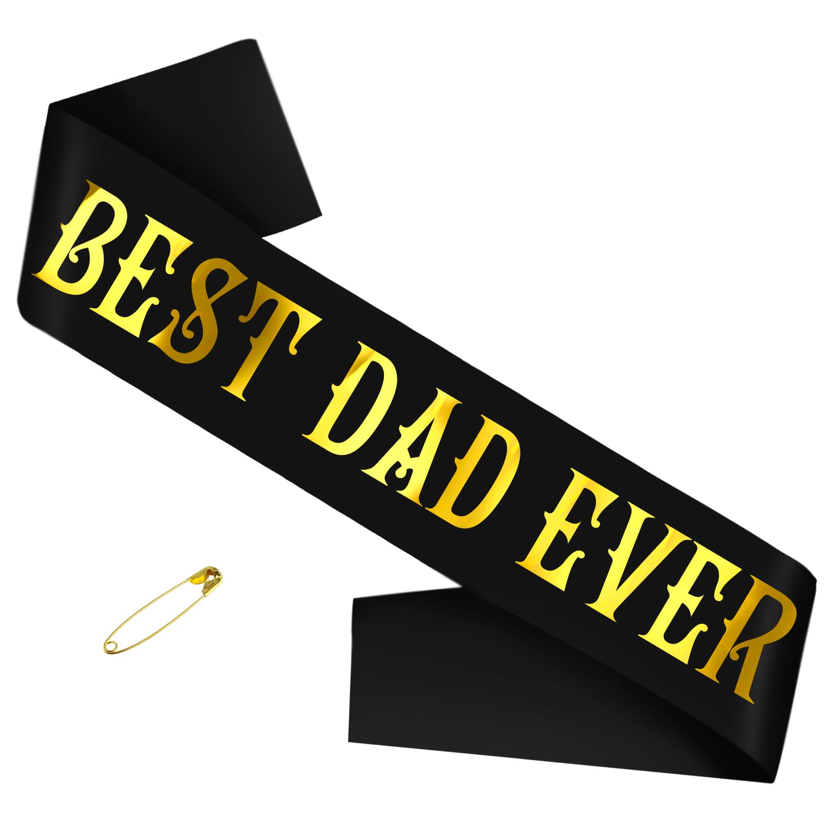 Photo 1 of "Best Dad Ever" Sash - Black Satin with Gold Lettering, Father's Day Party Supplies, Birthday Celebration Decorations, Perfect for Dad's Special Day Gifts & Events
