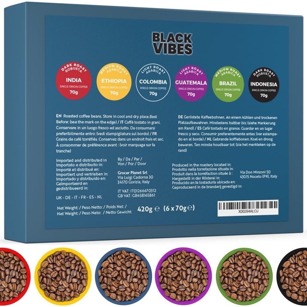 Black Vibes Caja de 6 Cafés Naturales En Grano 420g 6x70g Café No Torrefacto