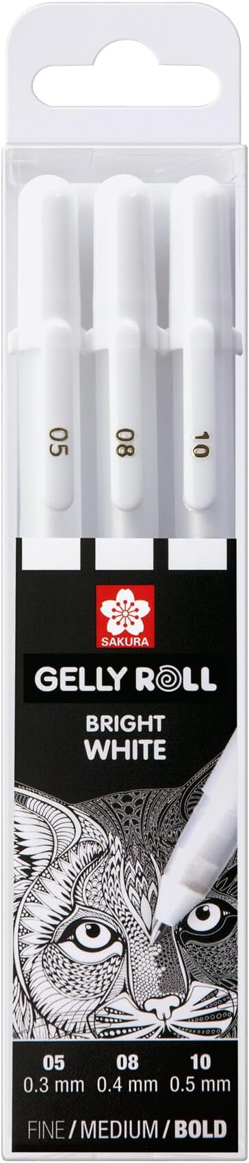 Gelly Roll Basic White Gel Pen Set of 3, Assorted Sizes | Opaque Pens for Highlights, Drawing & Crafts