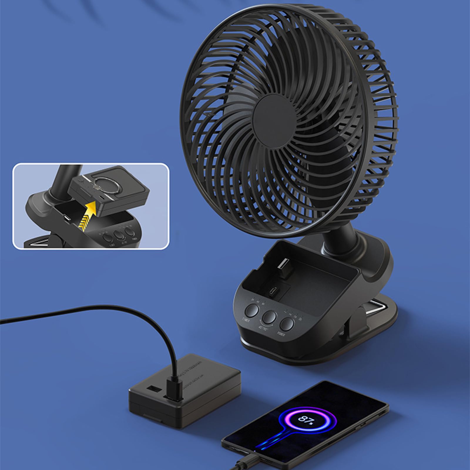 Ventilatore da scrivania con clip per esterni, da viaggio, raffreddamento ad aria, 5 velocità, perfetto per camera da letto o tavolo silenzioso all'aperto