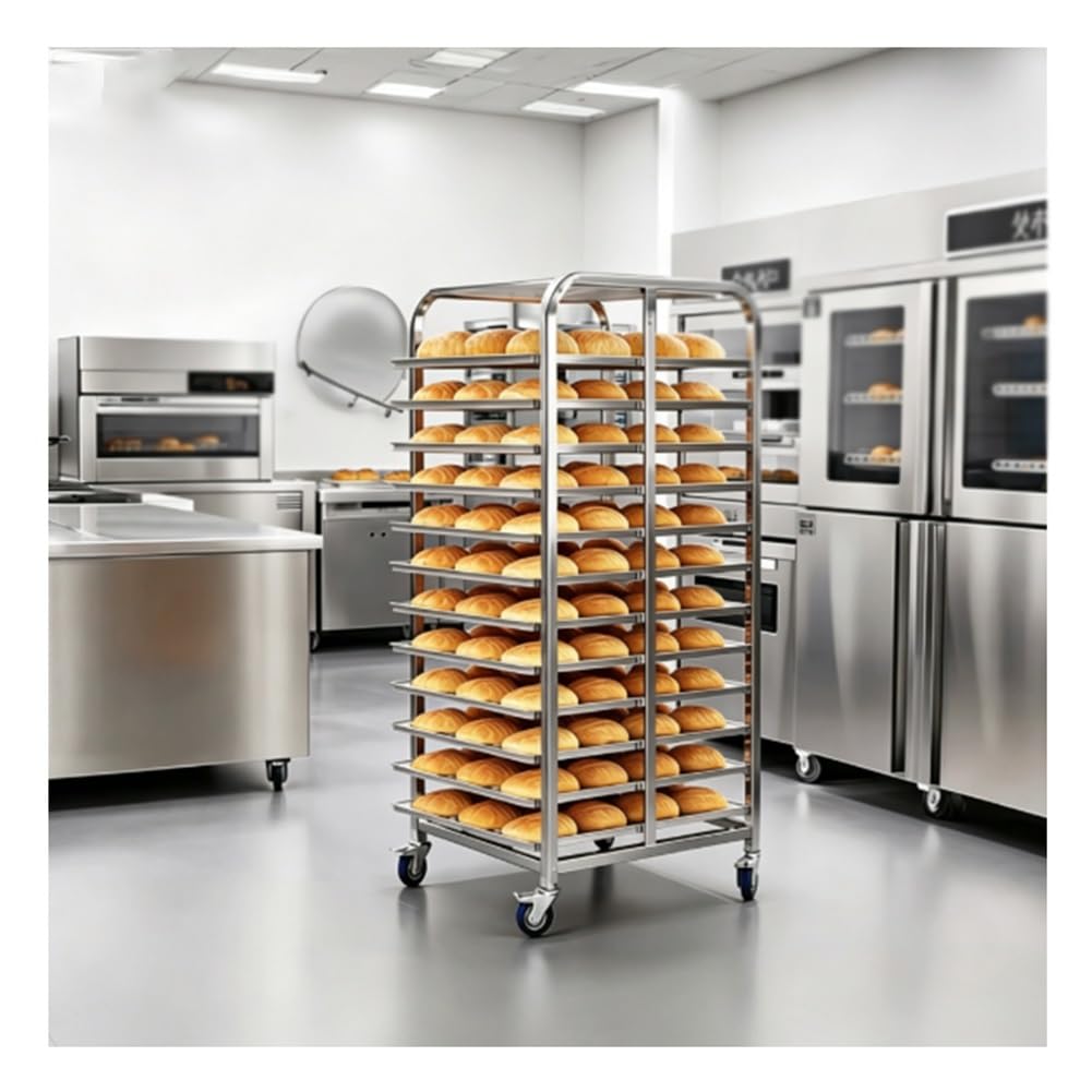 GRRICEPL Carrito de Aluminio con Ruedas para bandejas de panadería, Equipo para Hornear Pan | Carrito Comercial Para Bandejas De Pan, Estante Móvil Para Enfriamiento De Productos Horneados(46x60x169 cm)