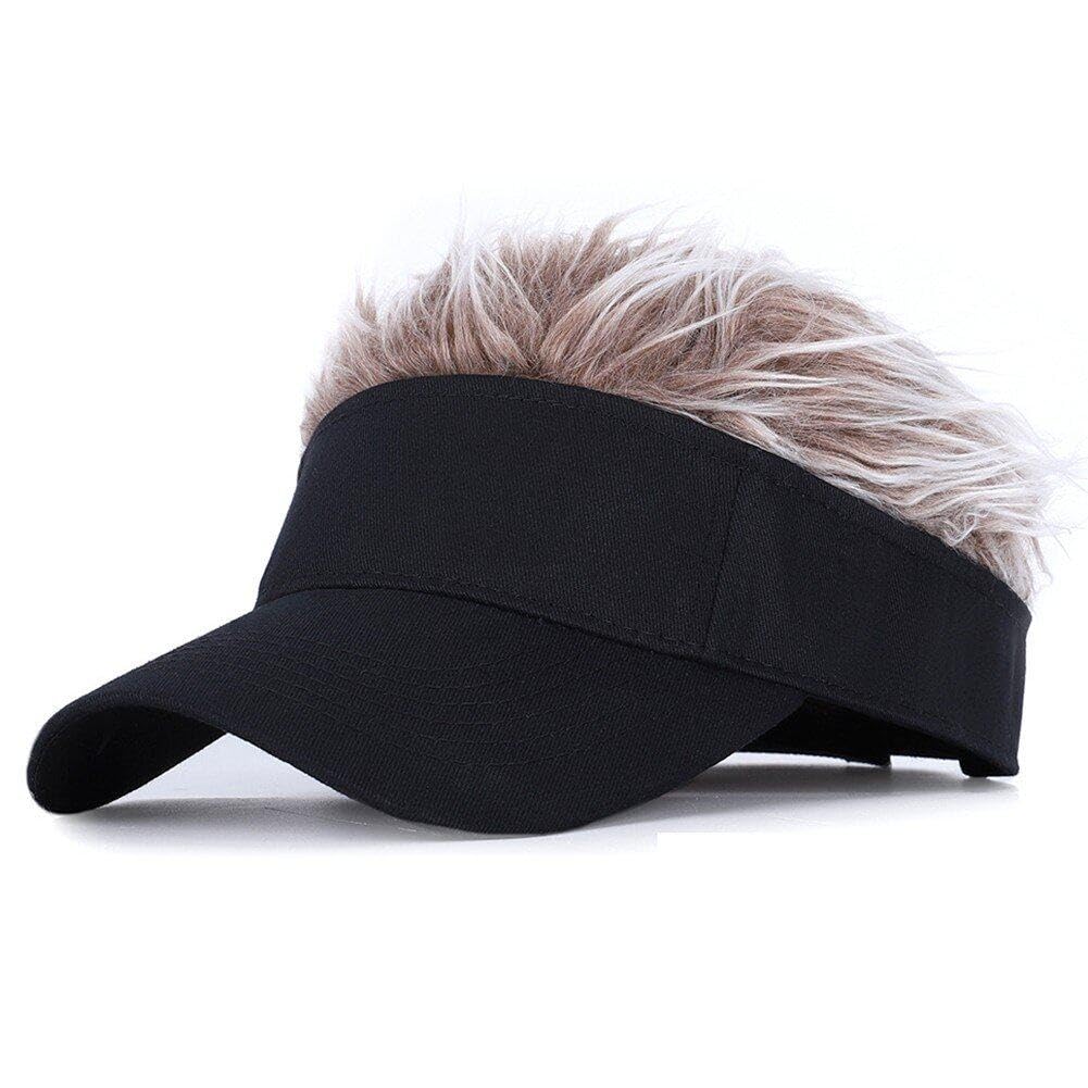 Wudaizhi Men's Coffee Novelty Spiked Hair Visor Sun Funny Golf Hats Fake Wig Peaked Adjustable Baseball Caps