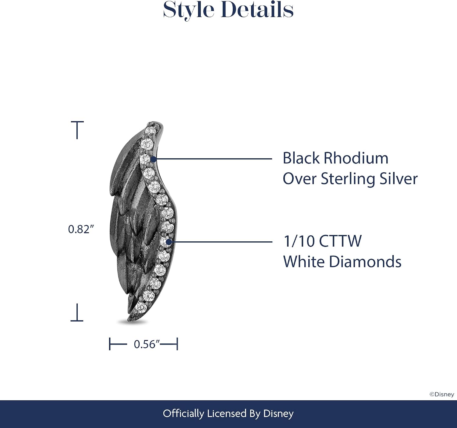 Jewelili Enchanted Disney Fine Jewelry Black Rhodium over Sterling Silver 1/10 CTTW Diamond Maleficent Wings Earrings