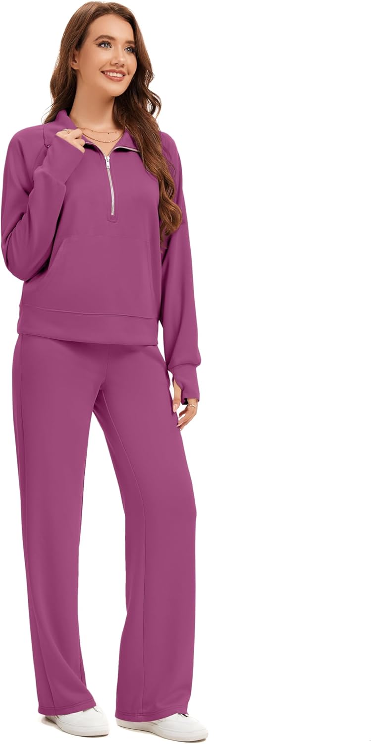 Sixstar Women Two Piece Outfits Sweatsuit Zip Up Sweatshirt Wide Leg Sweatpant Matching Travel Tracksuit Lounge Sets - Image 3