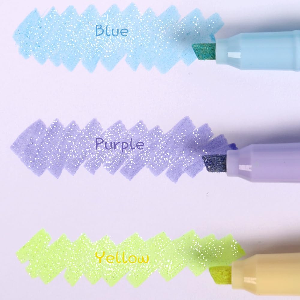 Penny Wise® Quirky Pastel Colored Blingy Glitter Shiny Highlighter Set Of 6 Pens | For School & Office Use | Mandala Art Designing & Colouring | For All Age Groups