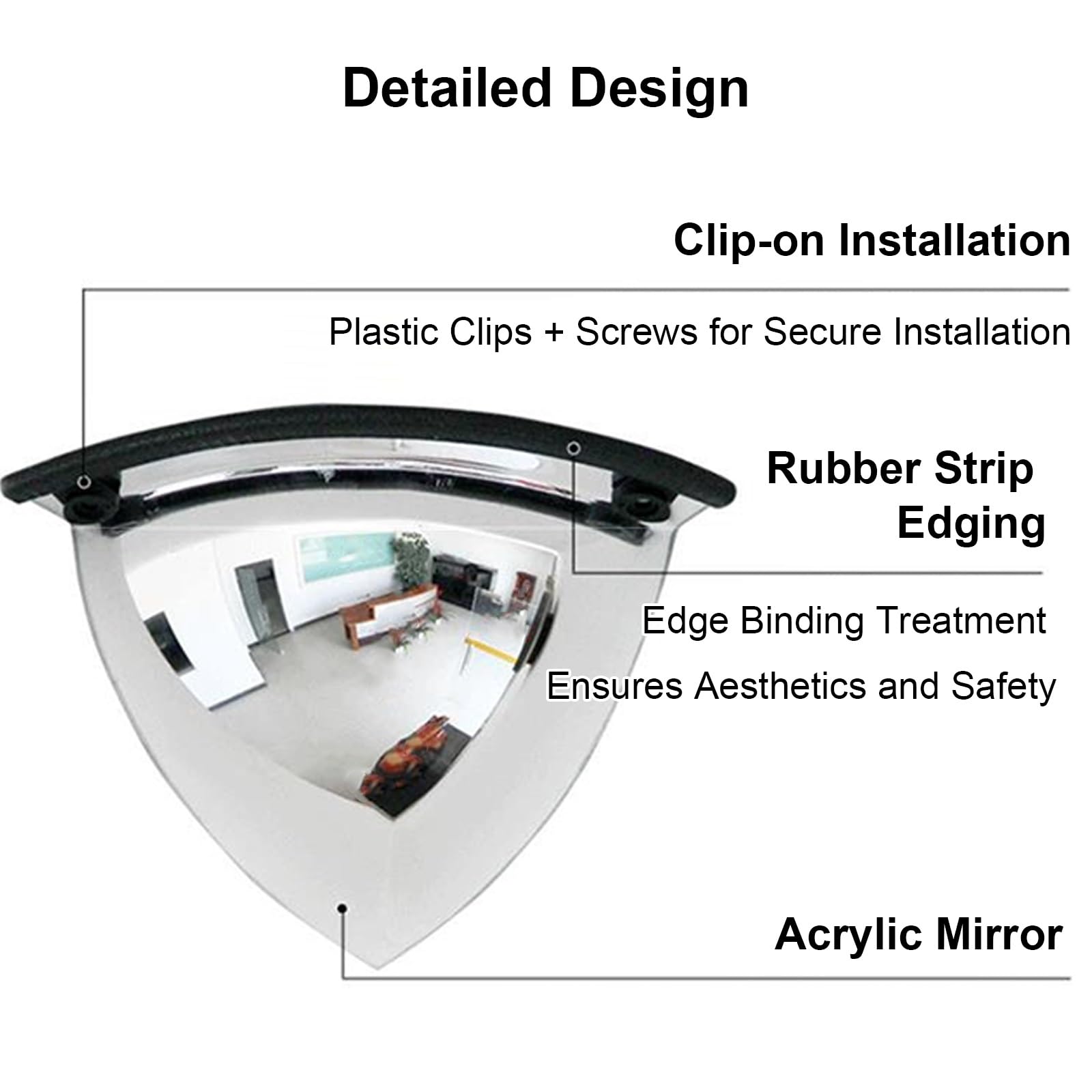Lustro Zabezpieczające Kopułkowe 1/8 Cala, Akrylowe Lustro Wypukłe, Lustro Narożne 90° Z Plastikową Tylną Ścianką Do Eliminacji Martwego Pola W Magazynach Detalicznych(30cm/12in)