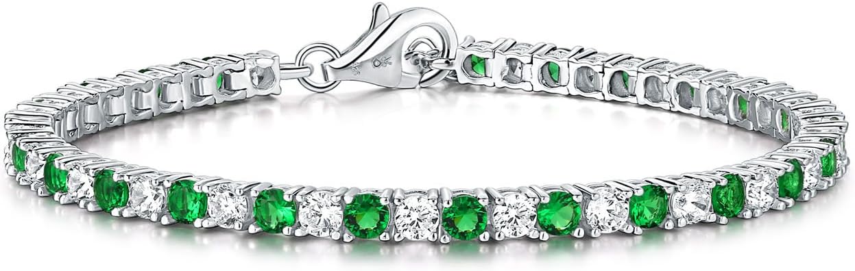 Diamond Treats Silver Tennis Bracelet for Women, 925 Sterling Silver Bracelets for Women with 3mm White or Coloured Stones, Silver Ladies Eternity Bracelet, Silver Jewellery Gift for Women