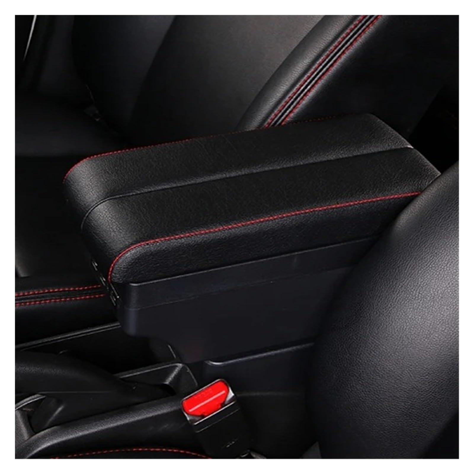 AWGNTQQ Car Armrests For Caddy 5 2024 Central Content Store Case Console Storage Elbow Support Rest Box(A-Black red line)