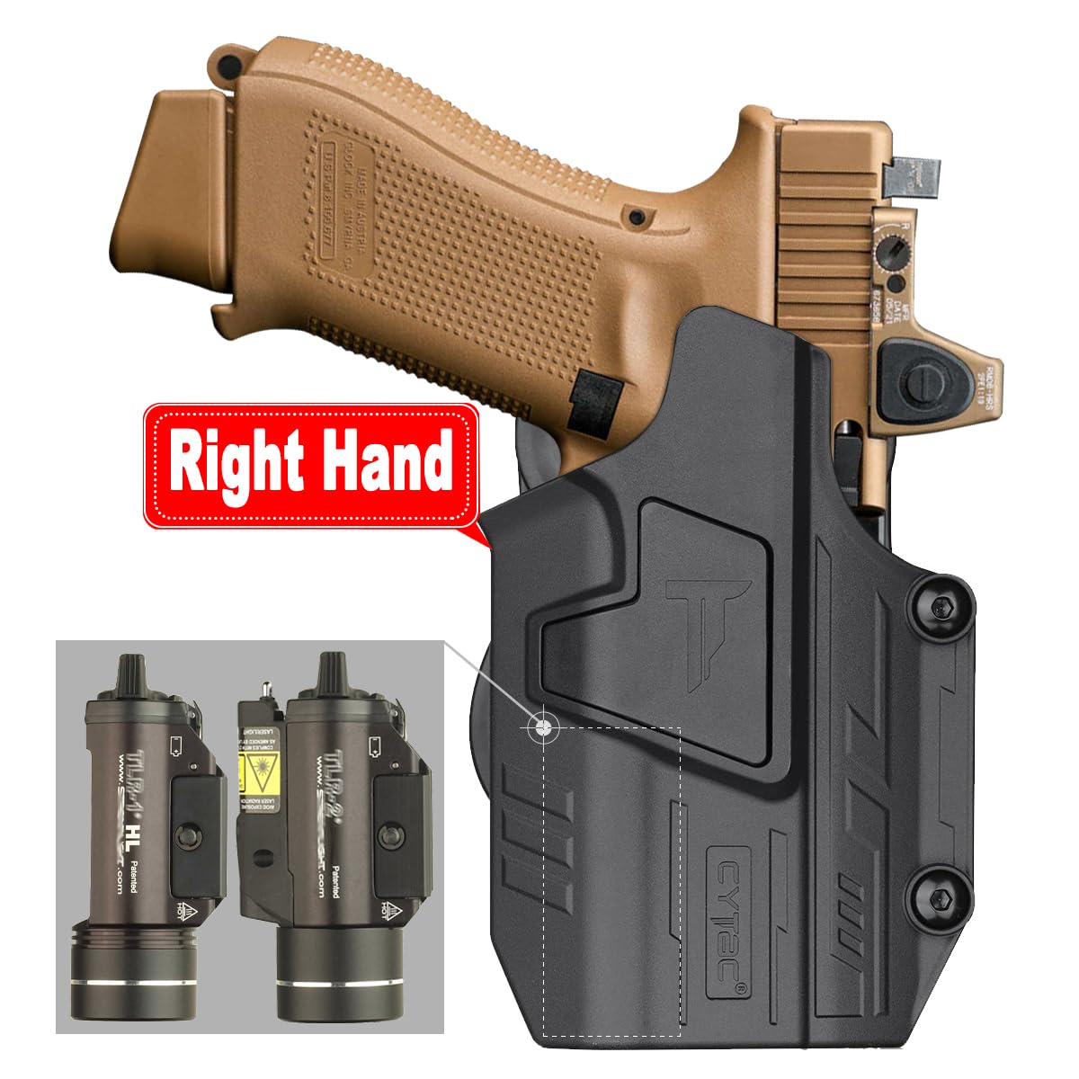 Mega-Fit Light Bearing Holster for Streamlight TLR-1 HL/TLR-2(not for Other Light Models), Adjustable Screws to Fit Different Pistol Slide Widths - Right Handed