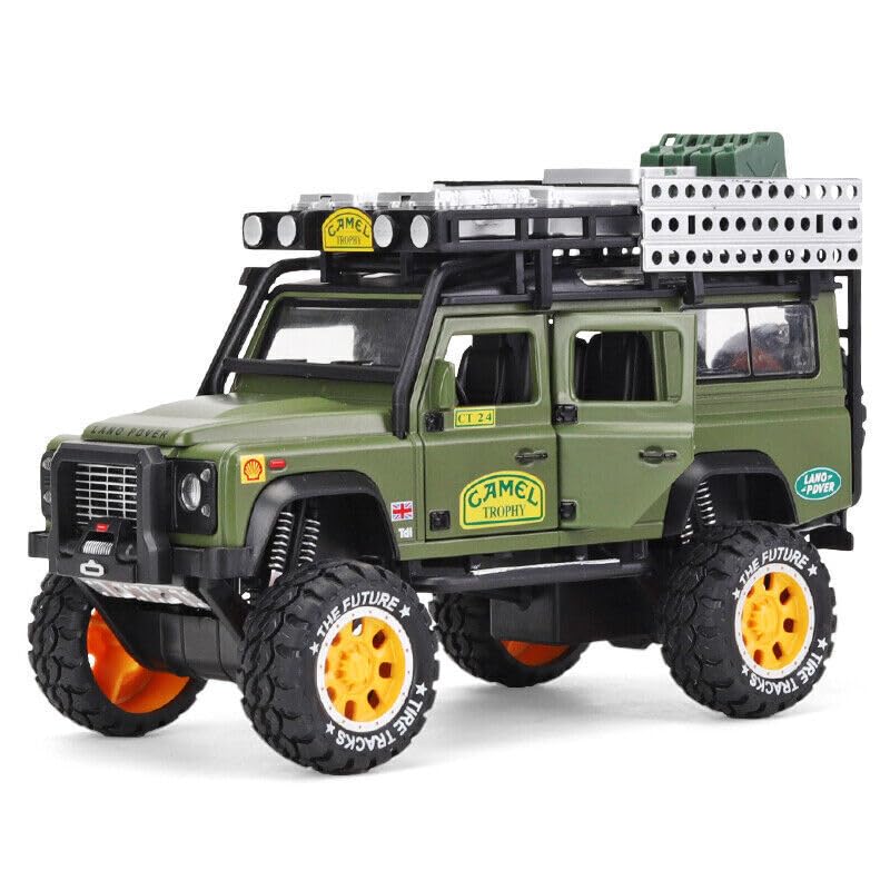 Image of 1:28 Scale Die-Cast Metal Camel Trophy Defender with 6 Openable Doors,Music,Lights & Pull Back Action【3 Yrs & Up】【Pack of 1】 (Green)
