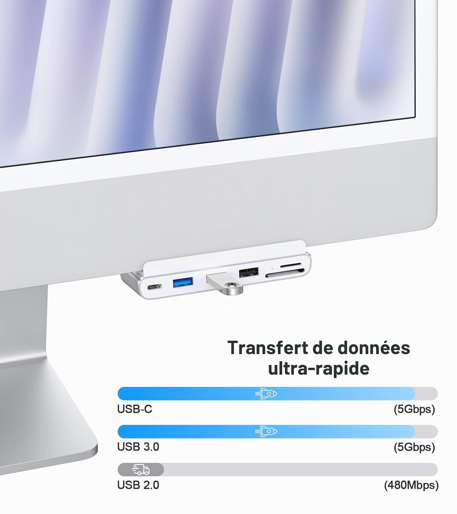 Hub USB C 7 en 1 pour iMac M1/M3/M4 - USB 3.0 5 Gbit/s, Lecteur de Carte SD/TF, Station d'accueil pour iMac 24" (M1/M3/M4)
