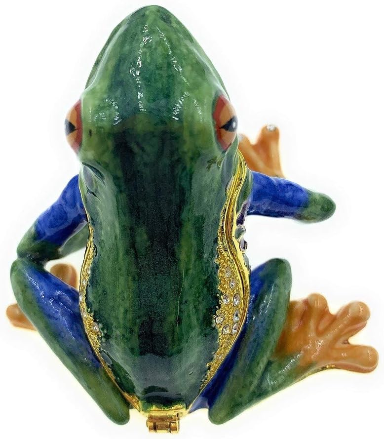 Kubla Craft Bejeweled Tropical Tree Frog Trinket Box, 2 Inches Tall