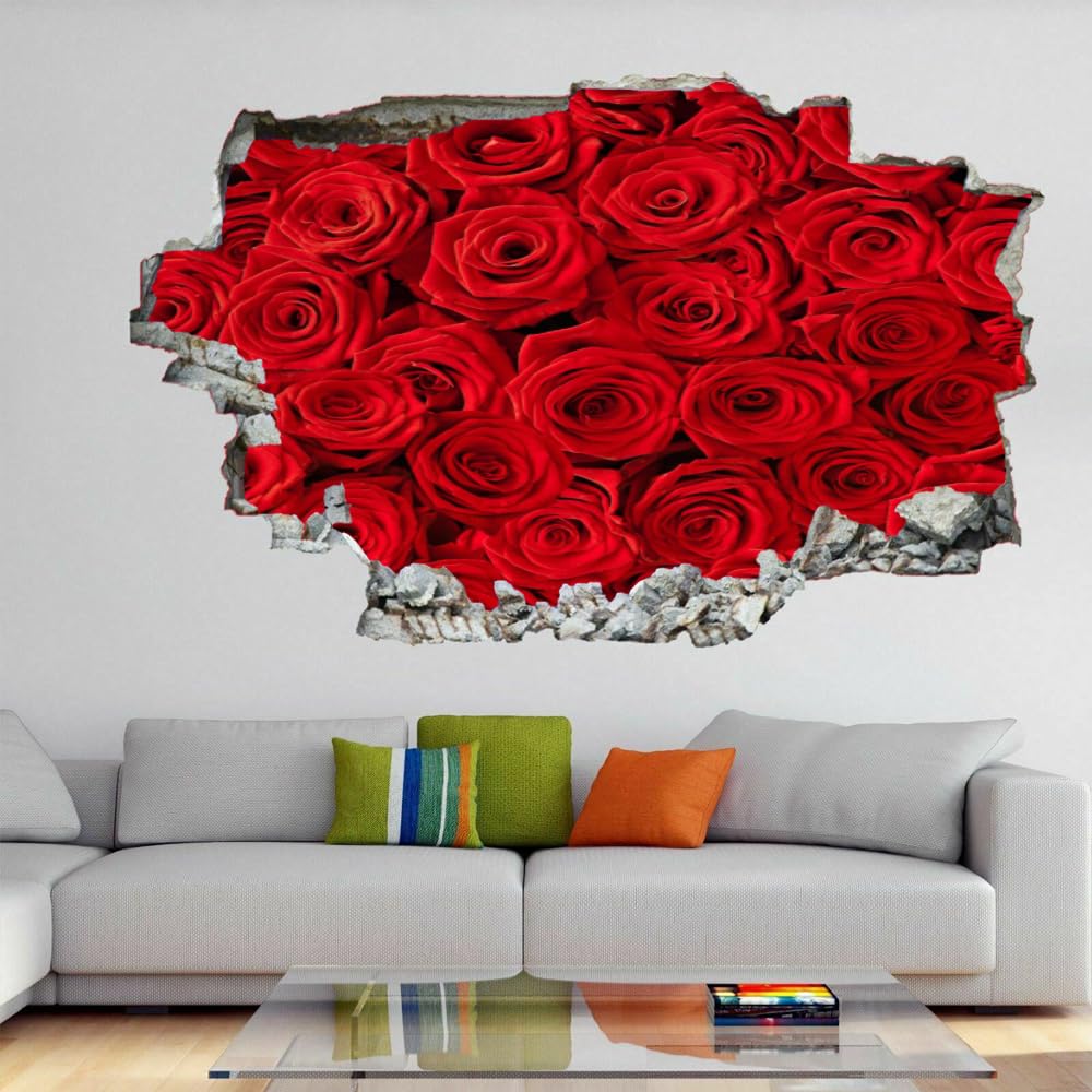 Decorazioni da parete Adesivi 3D fracassati Rosa rossa Rimovibile Art Wall Tattoo Pianta Famiglia Decalcomanie da muro per la casa Nursery Girls Bambini Soggiorno Camera da letto Decorazione
