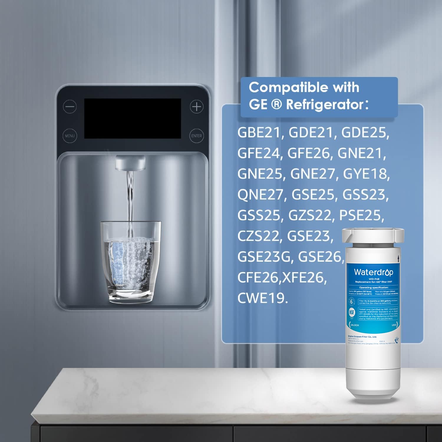 Waterdrop XWF 3-Pack Replacement Filter For GE® XWF Refrigerators – Advanced Filtration