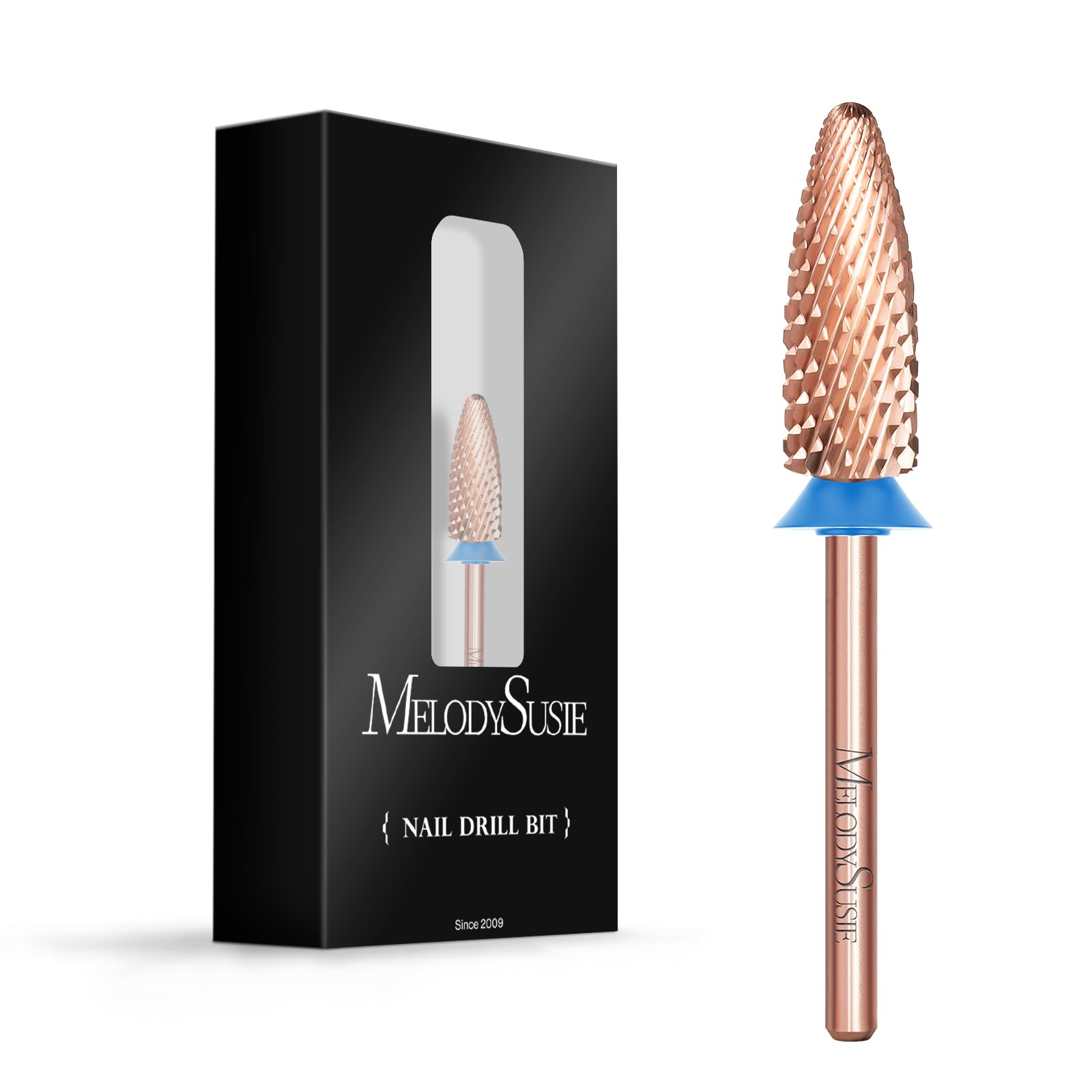 MelodySusie Long Flame Nail Drill Bits, 3/32'' Carbide Tungsten Bits, Suitable for Manicure Pedicure Cuticle Gel Polishing, Beginners Bits, Rose Gold,