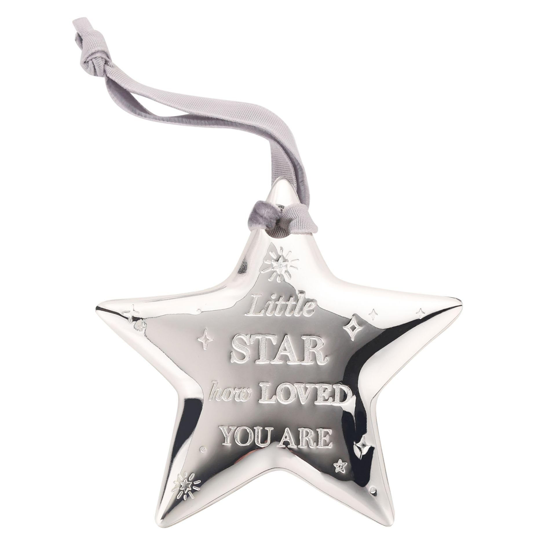 Widdop And Co Silver Widdop Bambino Plated Star Plaque - Little Star How Loved You Are - X 7 Cm - New Parents Gift New Born Baby Shower Present - Christening Momento Ornament Gift Keepsake 14Cm