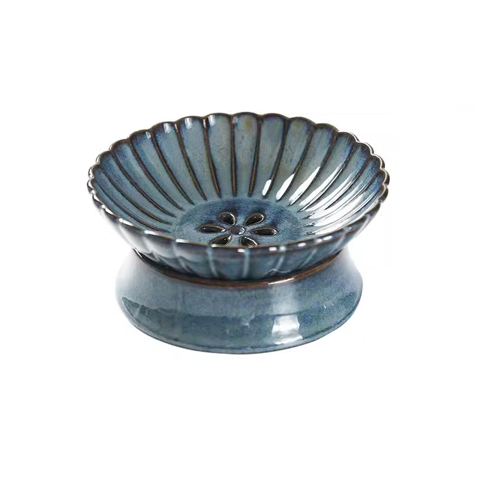 Ciotola di frutta Vassoio di drenaggio in ceramica vintage Soggiorno frutta secca alto for la casa for snack bianco blu(Blue,Grande)