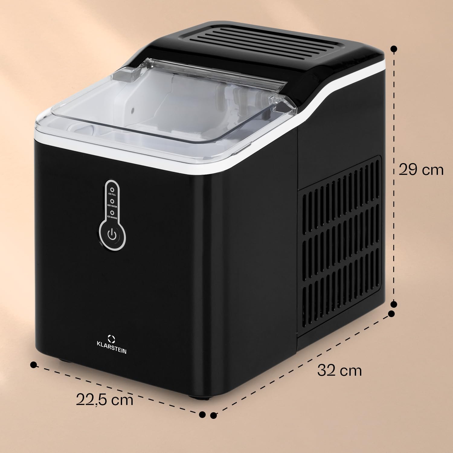 Klarstein Eiswürfelmaschine Klein, Chill Out 1,5L Eiswürfelmaschine für Große Eiswürfel, Schnelle Mini-, Leichte Reinigung, 12kg Eis pro Tag