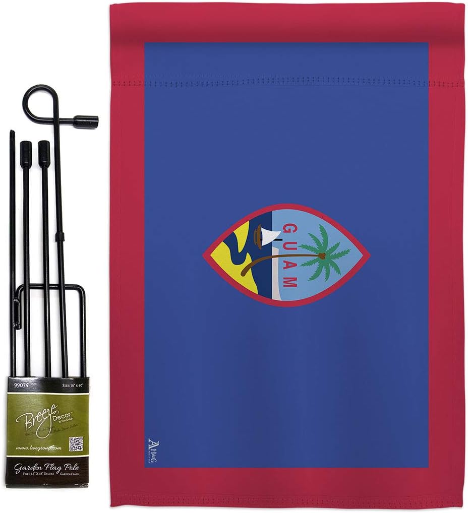 Guam Garden Flag Set with Stand Regional Nationality Nation International World Country Particular Area Small Decorative Gift Yard House Banner Double-Sided Made In USA 13 X 18.5